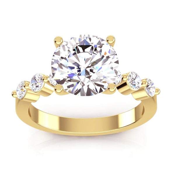 Yellow Gold  Solitaire Ring with Accents White Gold Diamond