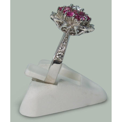  Half bazel fancy Diamonds & Pink Sapphires   Flower Style Ring White Gold  Gemstone Ring