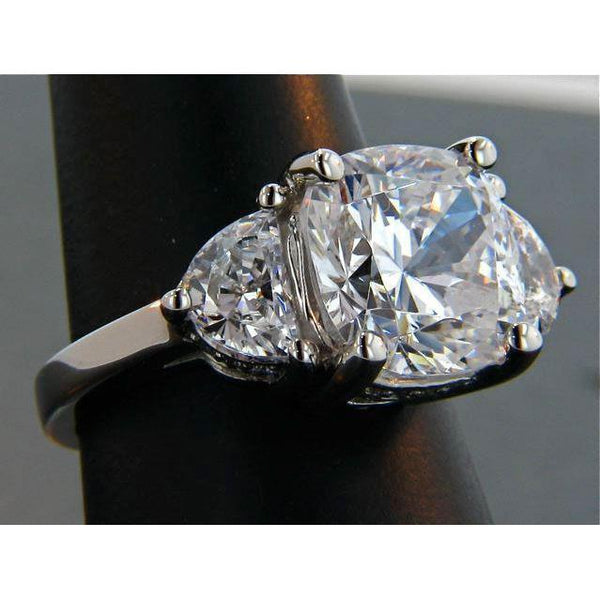 2.15 Ct. Cushion Half Moon Diamond Royal Engagement Ring Gold Three Stone Ring