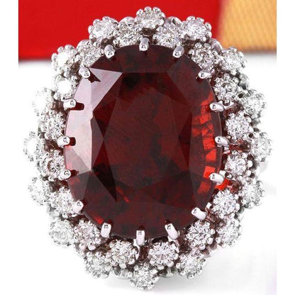Hessonite Garnet And Diamonds Wedding  White Gold Gemstone Ring