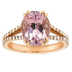 21 Carats Oval Cut Pink Kunzite With Natural Earth Mined Diamond Anniversary Ring