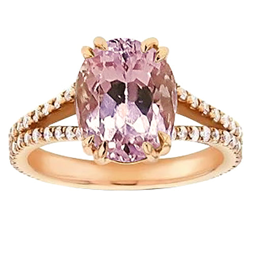 Brilliant Engagement Oval Cut Pink Kunzite With Diamond Anniversary Ring