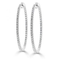2.2 Ct Round Cut Natural Earth Mined Diamond Hoop Earring 14K White Gold