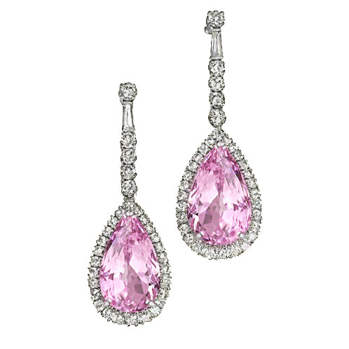 22.68 Ct Pear Shape Kunzite With Natural Earth Mined Diamond Dangle Women Earring