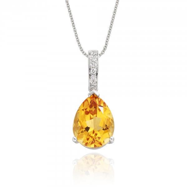 22.75 Carats Madeira Citrine With Diamonds Pendant Prong Set Gold 14K