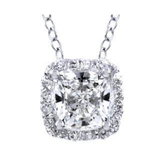1.70 Carats Cushion & Round Halo Diamond Pendant White Gold 14K