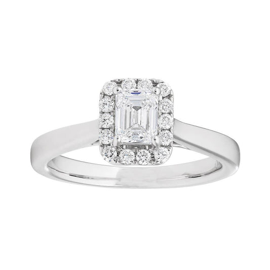 2.20 Carats Emerald And Round Cut Diamonds Engagement Ring Halo Halo Ring