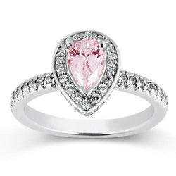 2.20 Carats Pear Pink Sapphire Round Natural Earth Mined Diamond Engagement Ring