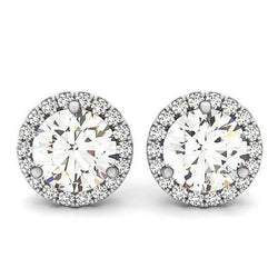 2.40 Carats Round Diamonds Halo Pair Studs Earrings