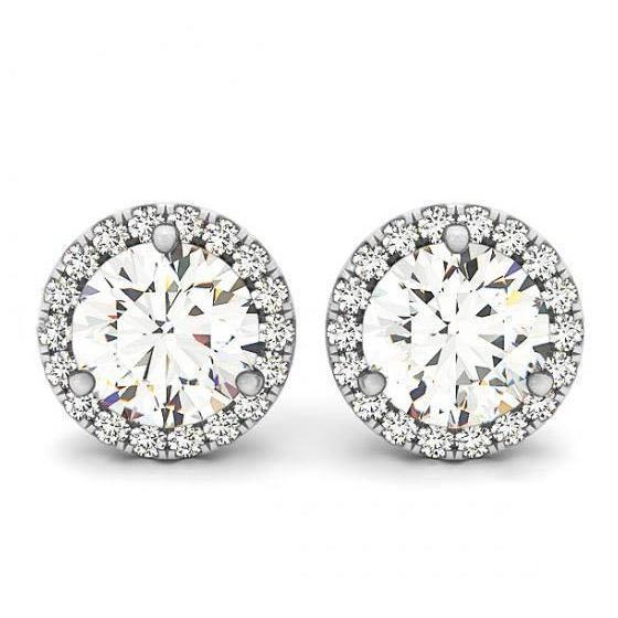 new Round Diamonds Halo Pair Studs Earrings White Gold Halo Stud Earrings