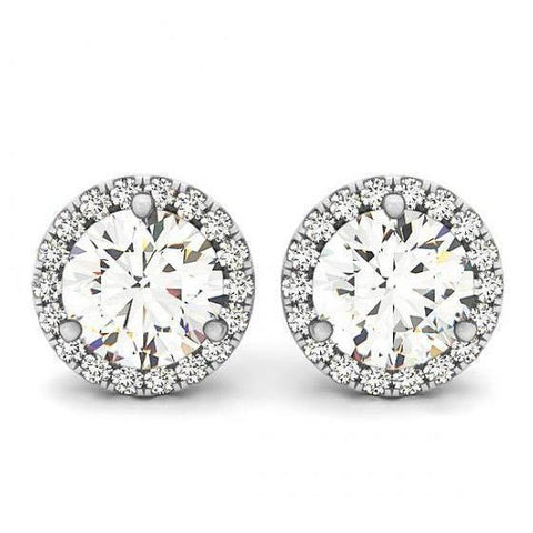 new Round Diamonds Halo Pair Studs Earrings White Gold Halo Stud Earrings