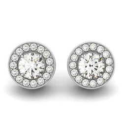 2.20 Carats Round Diamonds Studs Halo Earrings White Gold