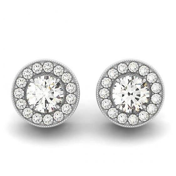 2.20 Carats Round Diamonds Studs Halo Earrings White Gold Studs- Halo