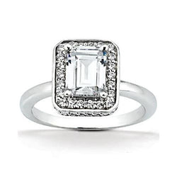 Natural  Emerald Halo Diamond Wedding Ring 2.20 Ct.