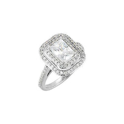 Natural  Emerald & Halo Round Diamond Engagement Ring 2.21 Carat White Gold 14K
