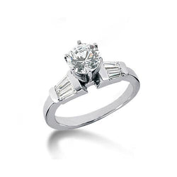 2.25 Carat Round Diamond & Baguette Cut Three Stone Engagement Ring