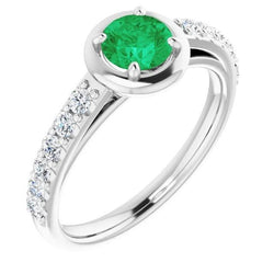 2.25 Carats Green Emerald And Diamond Ring White Gold 14K