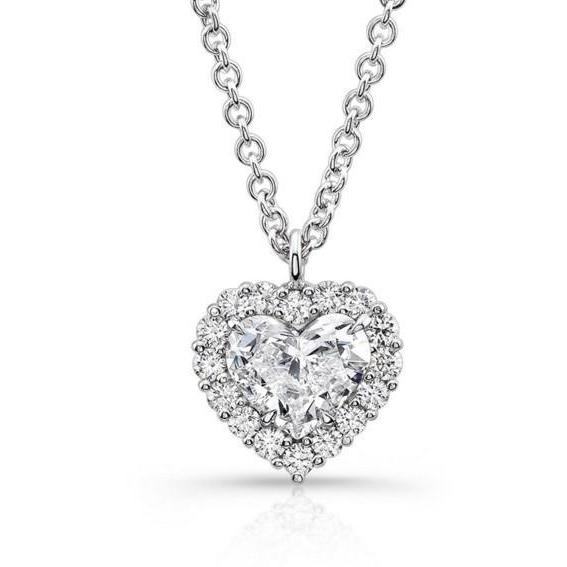 2.25 Carats Heart And Round Cut Natural Diamonds Pendant Necklace White Gold Pendant