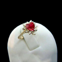 2.25 Carats Heart Cut Ruby And Diamond Ring Yellow Gold 14K