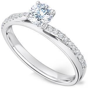 Cushion And Round Lady’s Solitaire Ring with Accents White Gold Diamond  
