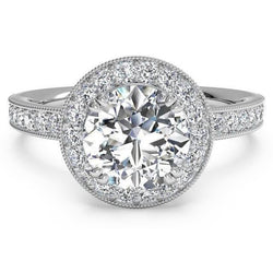Natural  Halo Round Diamond Antique Style Ring White 2.25 Carat Gold 14K