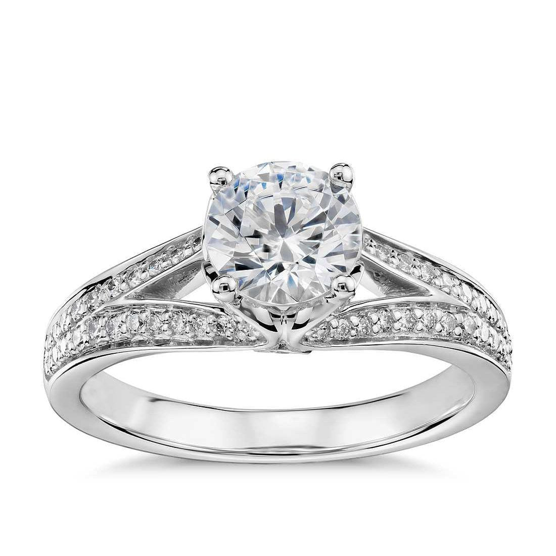  Women Diamond Engagement Ring White Gold Solitaire Ring with Accents