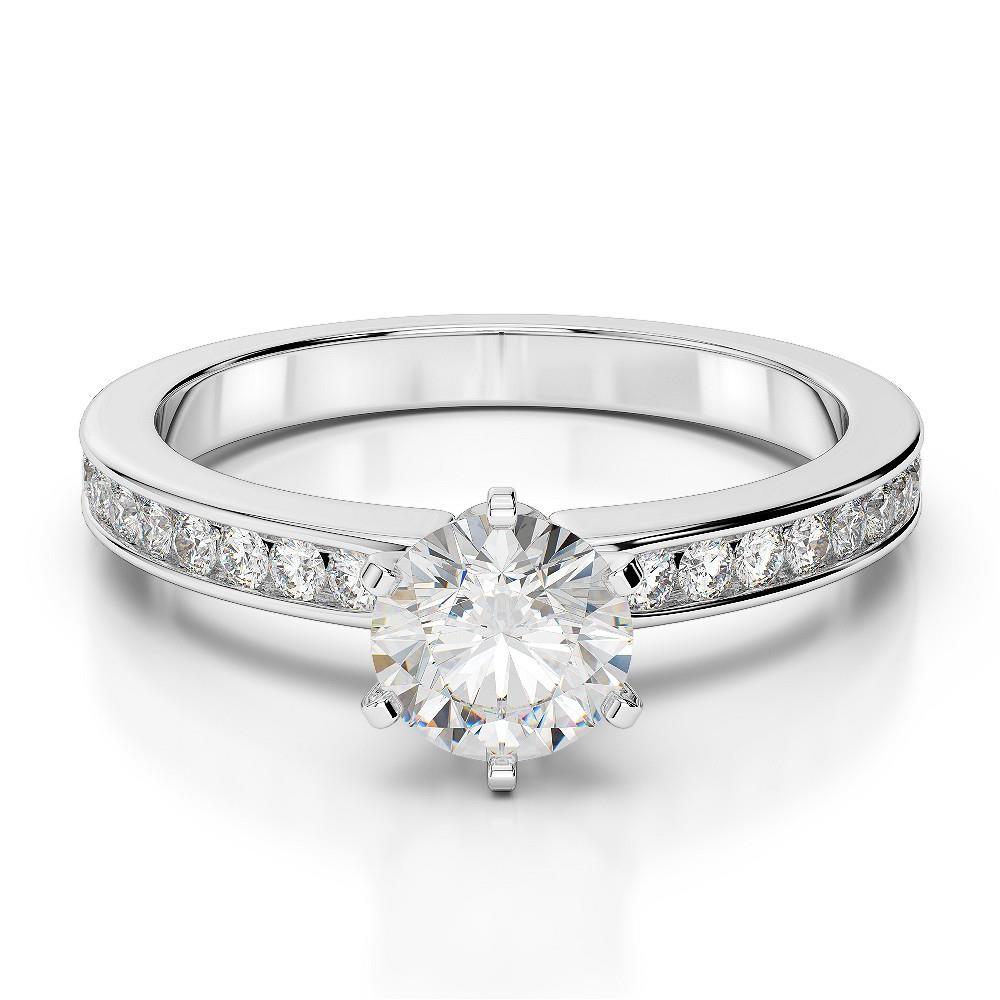 2.25 Carats Sparkling Round Diamonds Engagement Ring Solitaire With Accents White Gold 14K Solitaire Ring with Accents