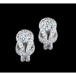 1.7 Ct Knot Style Diamond Stud Earring Halo White Gold Jewelry