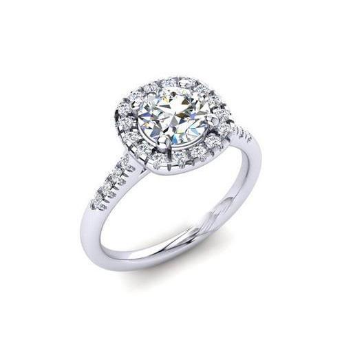 2.25 Halo With Accent Round Cut Diamonds Ring White Gold 14K Halo Ring