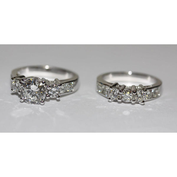 Engagement Ring Set Round Diamond Engagement Ring Set 4.95 Carats White Gold 14K