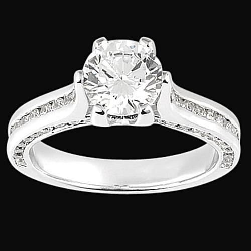 6 Prong Setting Round Diamonds Engagement  Gold Solitaire Ring with Accents