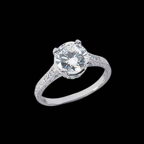 Diamonds Wedding White Gold Engraved Style Solitaire Ring with Accents
