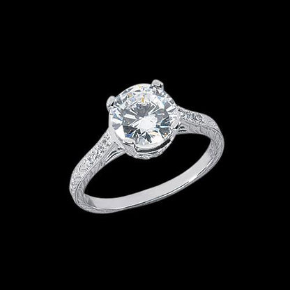 Diamonds Wedding White Gold Engraved Style Solitaire Ring with Accents