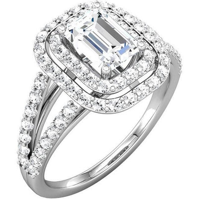 2.26 Carats Emerald Center Diamond Halo Ring Solid White Gold 14K Halo Ring