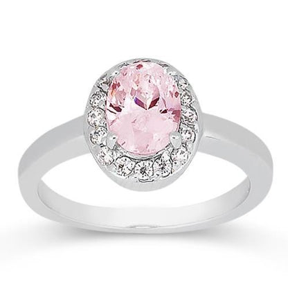  Princess Cut Halo Pink Oval Diamond Anniversary      Gemstone Ring