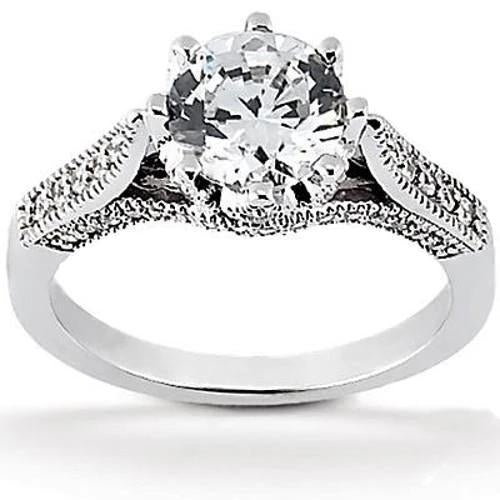 Antique Style  Unique Solitaire Ring with Accents White Gold Diamond