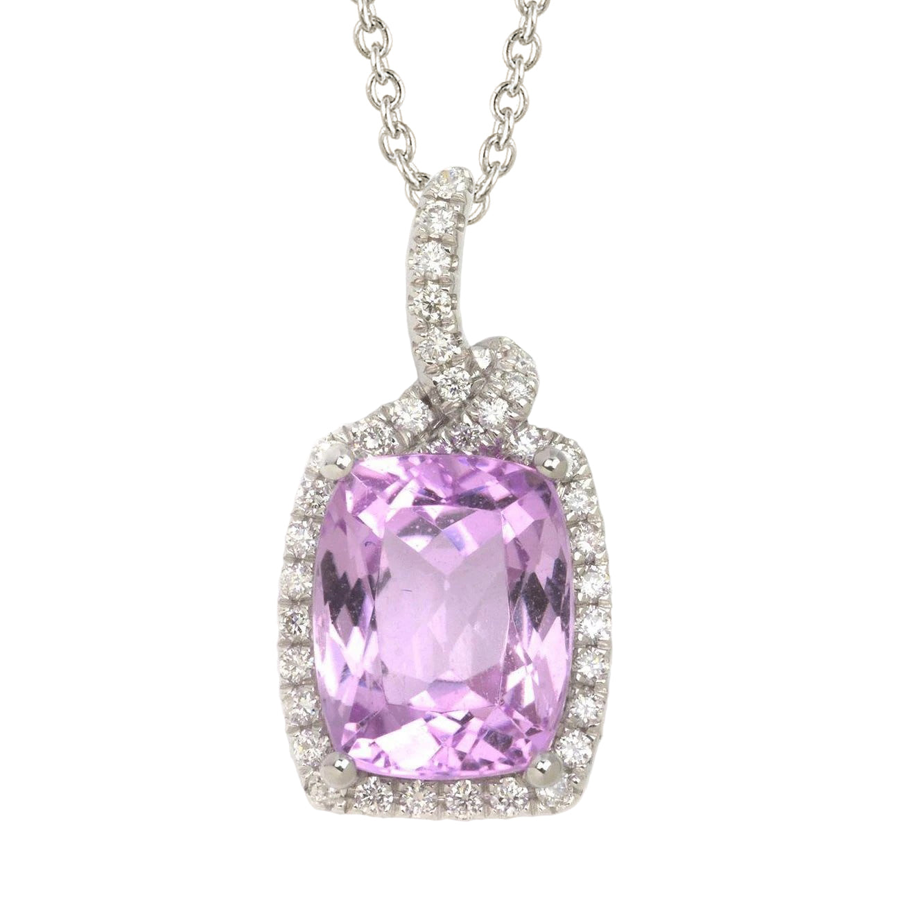 22 Ct Kunzite And Natural Earth Mined Diamond Necklace Pendant White Gold 14K