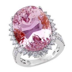 22 Ct Oval Cut Pink Kunzite And Diamond Wedding Ring White Gold 14K