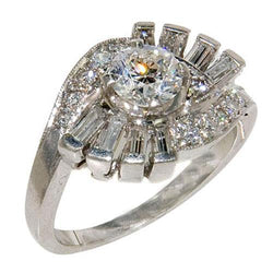 Real  Round And Baguette Vintage Style Diamond Engagement Ring 2.30 Carats