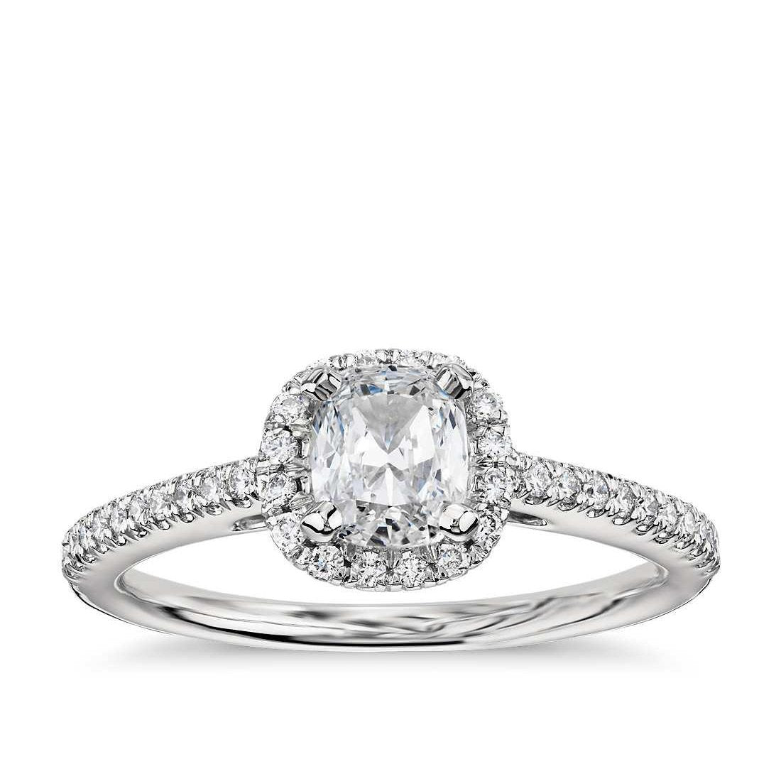 2.30 Carats Cushion And Round Cut Diamonds Halo Ring 14K White Gold Halo Ring