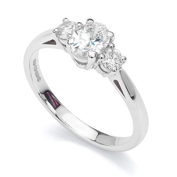 2.30 Carats Oval And Round Three Stone Diamond Ring White Gold 14K Three Stone Ring