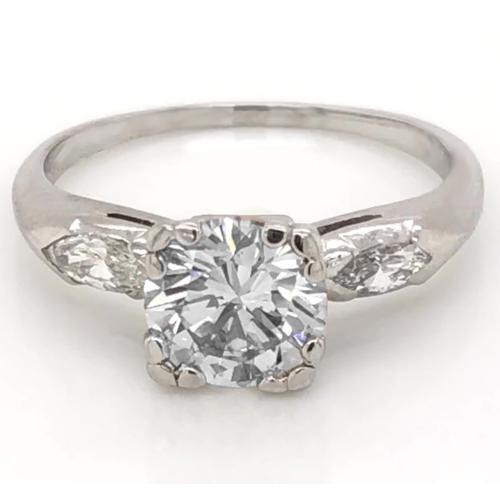 2.30 Carats Round Diamond Three Stone Ring Marquise F Vs1 White Gold 14K Jewelry Three Stone Ring