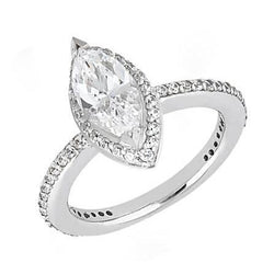 2.12 Ct. Marquise Center Natural Earth Mined Diamond Ring Halo WG New