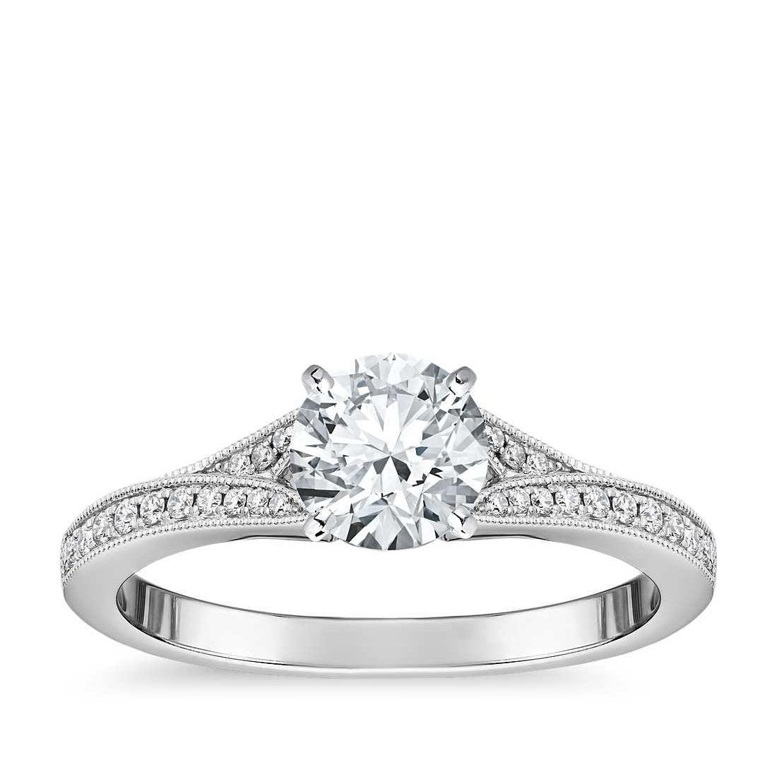  Vintage Style White Gold Diamond Solitaire Ring with Accents 