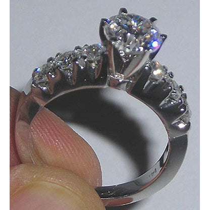 Fancy Lady’s Vintage Style White Gold Diamond Solitaire Ring with Accents 