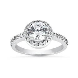 Natural  2.30 Ct Solitaire With Accents Halo Ring Round Diamonds