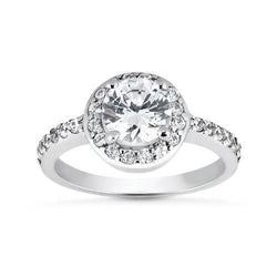 2.30 Ct Solitaire With Accents Halo Ring Round Natural Earth Mined Diamonds