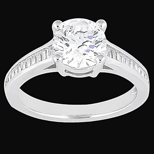 Wedding Ring Channel Setting Baguette Unique Solitaire Ring with Accents