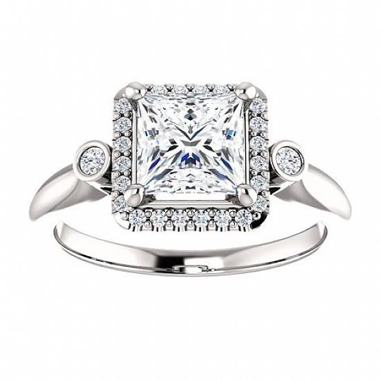 2.31 Carats Three Stone Style With Accents Princess Diamond Ring Three Stone Ring