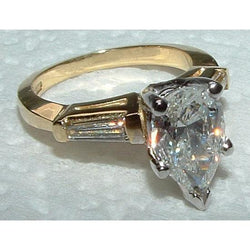 2.31 Ct. Diamonds Pear Cut Two Tone Gold Three Stone Ring